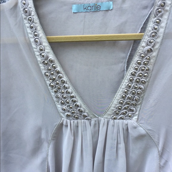 Karlie Top sheer silver bead trim. Size M - Picture 3 of 5